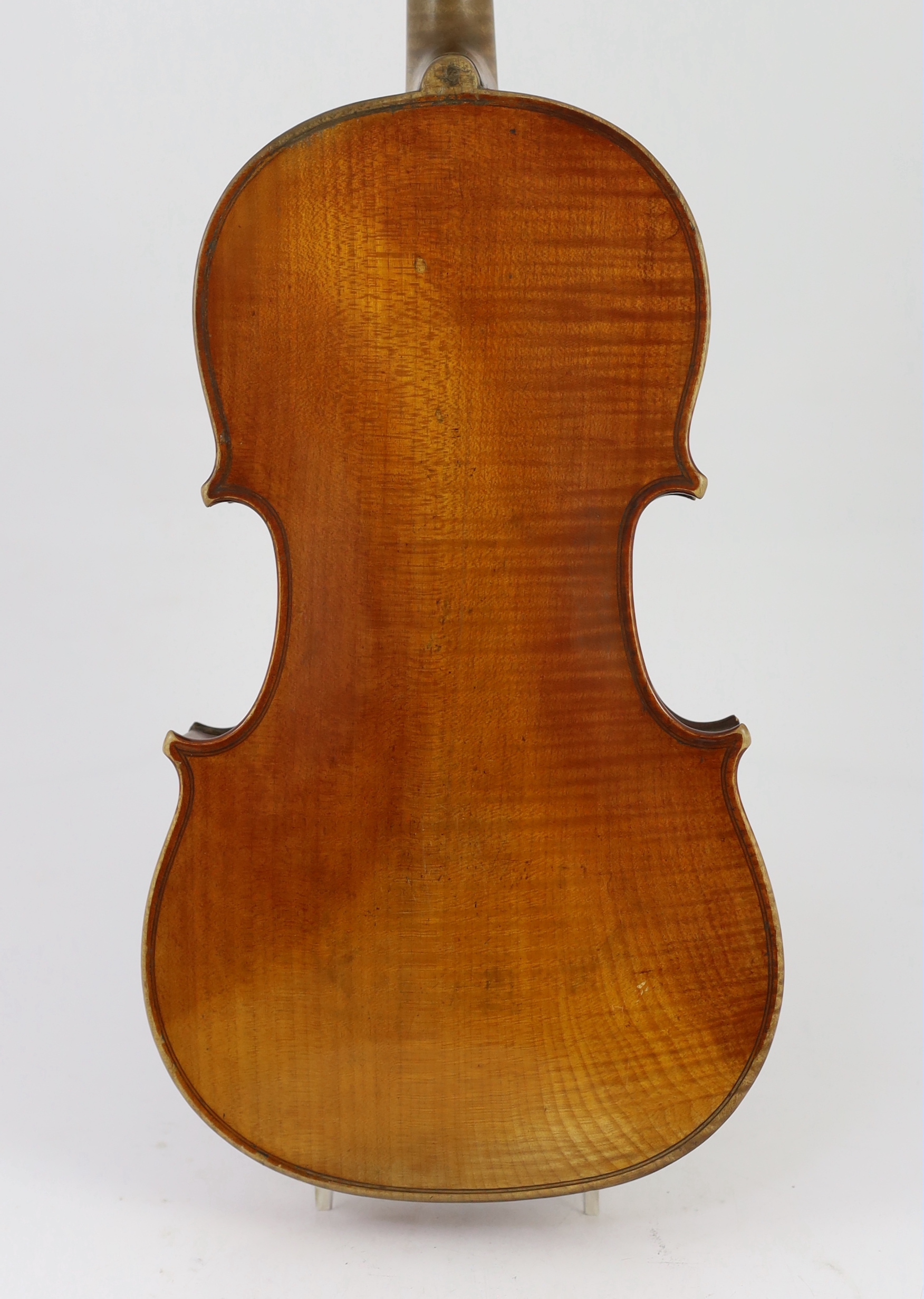 A 19th century French single back violin, length of back 36.2cm